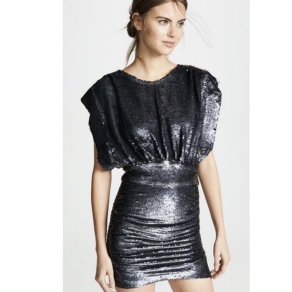 Iro Gunmetal Navy Miracle Draped Sequin Dress - Metallic Evening Cocktail Dress